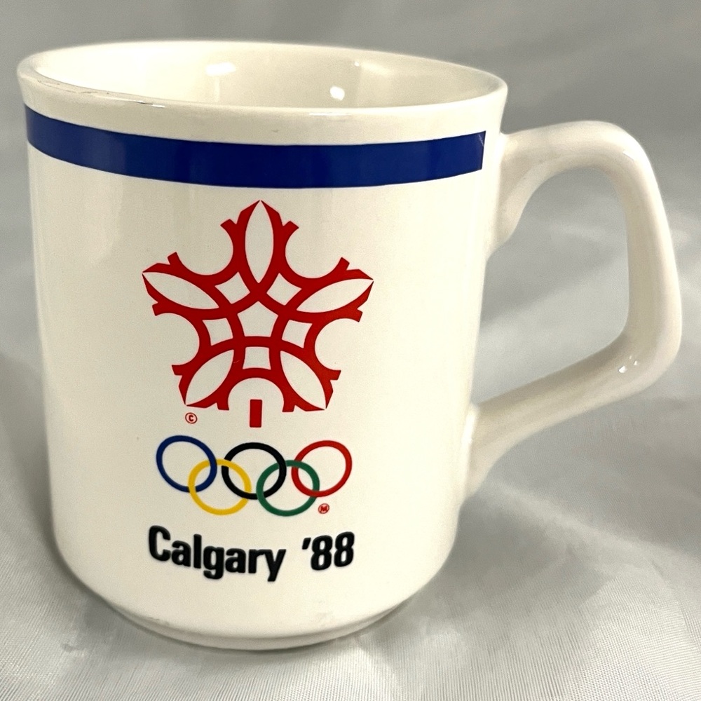 Vintage 1988 Calgary Olympic USA Team Pair of White Mugs